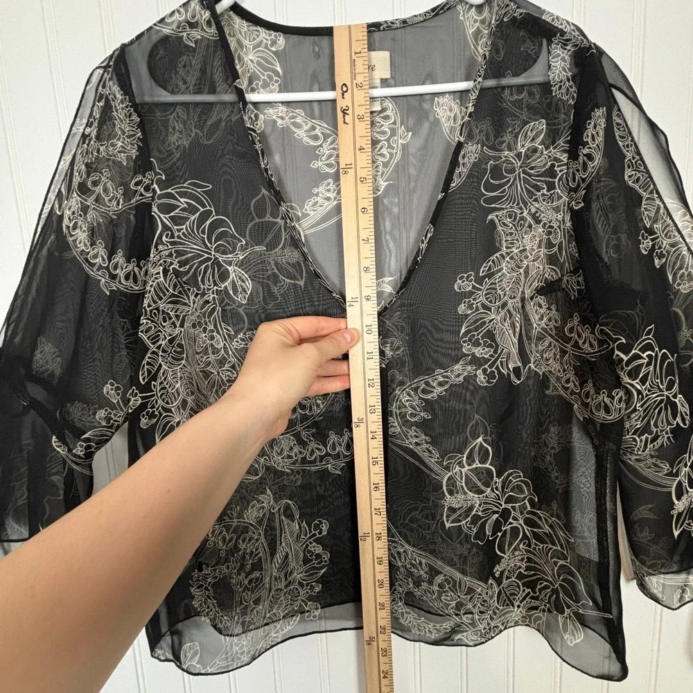 Floral Sheer Mesh Cardigan Black Tie Front Boho Fairycore Feminine Women Size 14
